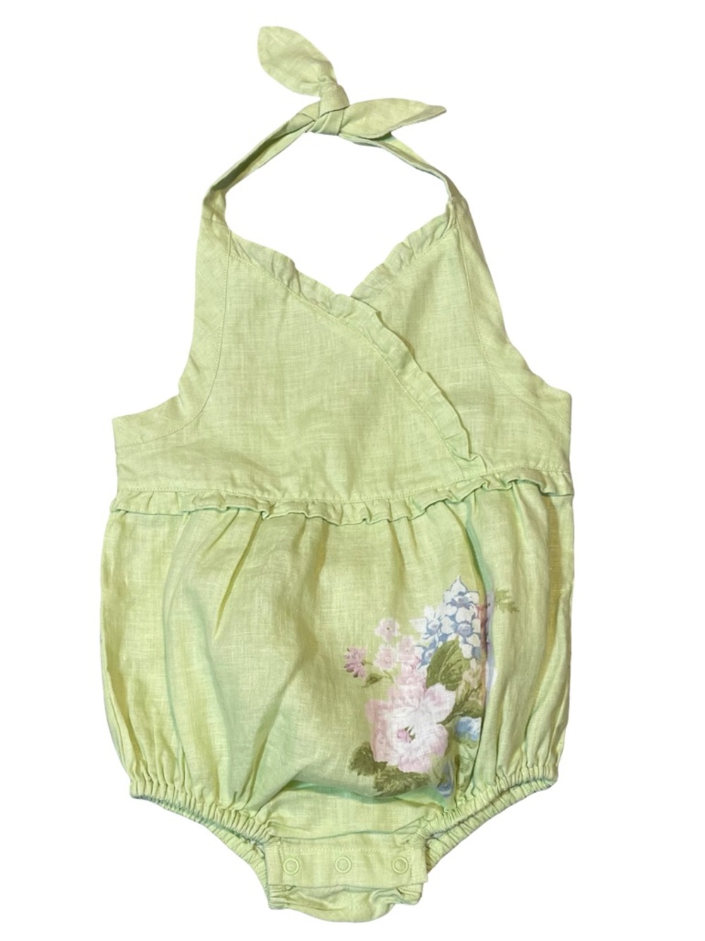 Janie and Jack Seashell Island Lime Green Floral Halter Romper 18-24 months